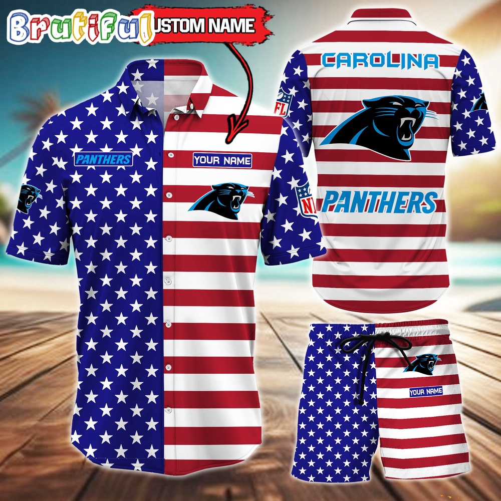 Sportswearmerch Carolina Panthers NFL American Flag Personalized Set Short Set For Fan