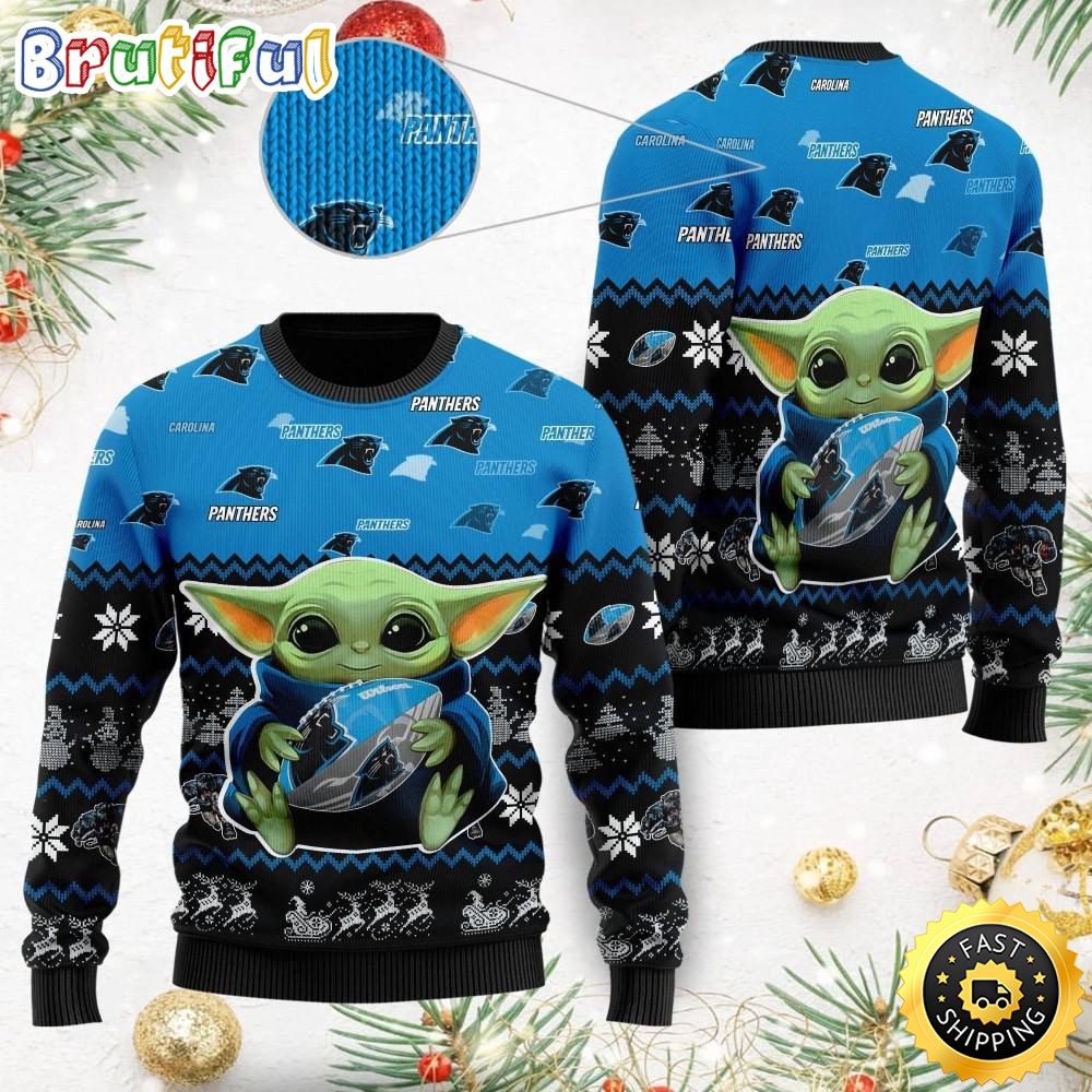 Sportswearmerch Carolina Panthers NFL Baby Yoda Personalized Christmas Sweater For Fan
