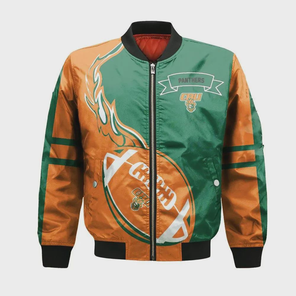 Sportswearmerch Carolina Panthers NFL Bomber Jacket Flame Ball Pattern For Fan