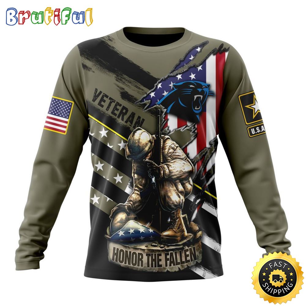 Sportswearmerch Carolina Panthers NFL Crewneck Honor Veterans Kneeling Soldier Personalized Sweater For Fan