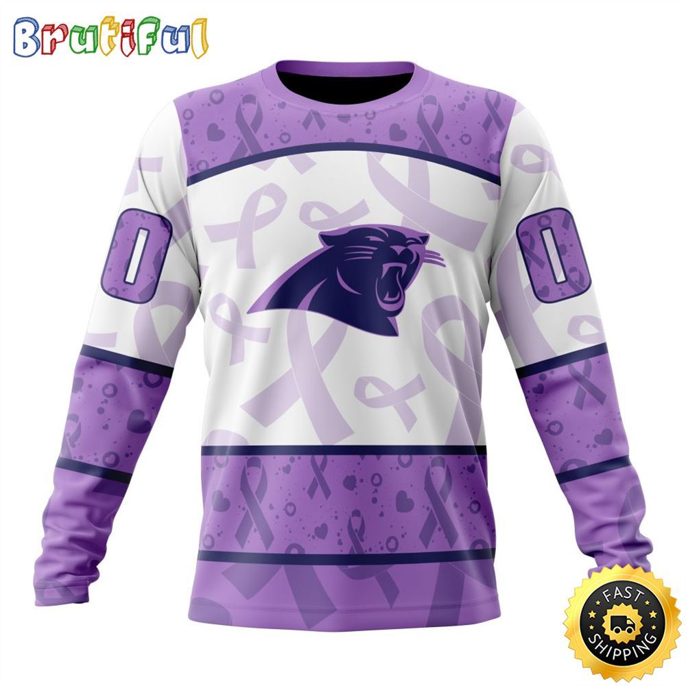 Sportswearmerch Carolina Panthers NFL Crewneck Lavender Fights Cancer Personalized Sweater For Fan