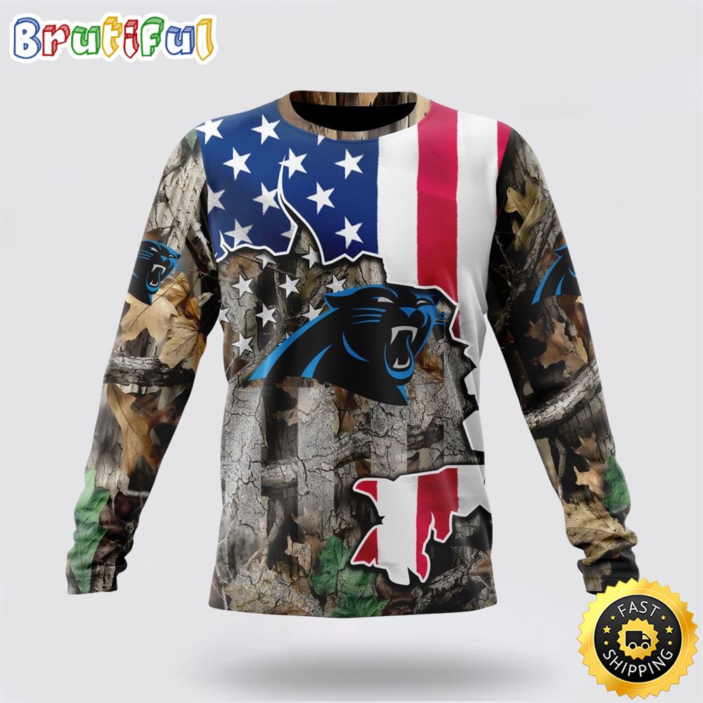 Sportswearmerch Carolina Panthers NFL Crewneck USA Flag Camo Realtree Hunting Personalized Sweater For Fan