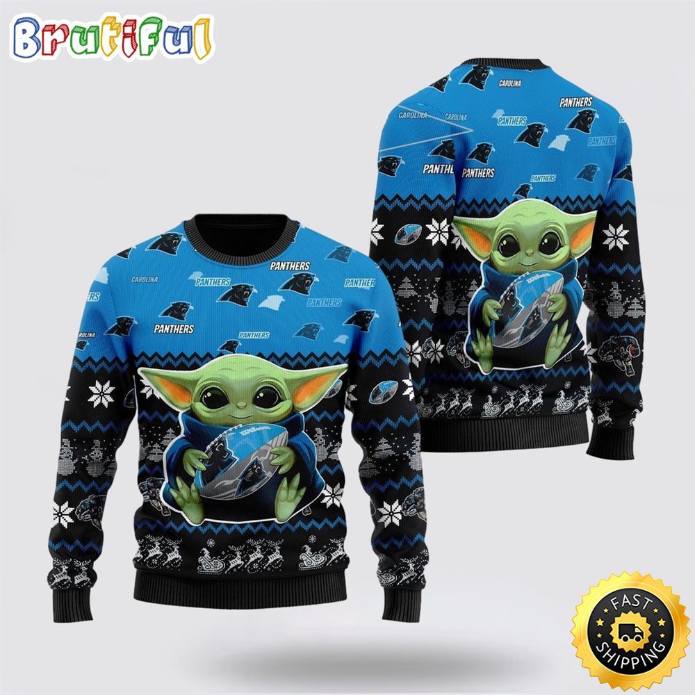 Sportswearmerch Carolina Panthers NFL Cute Baby Yoda Personalized Christmas Sweater For Fan