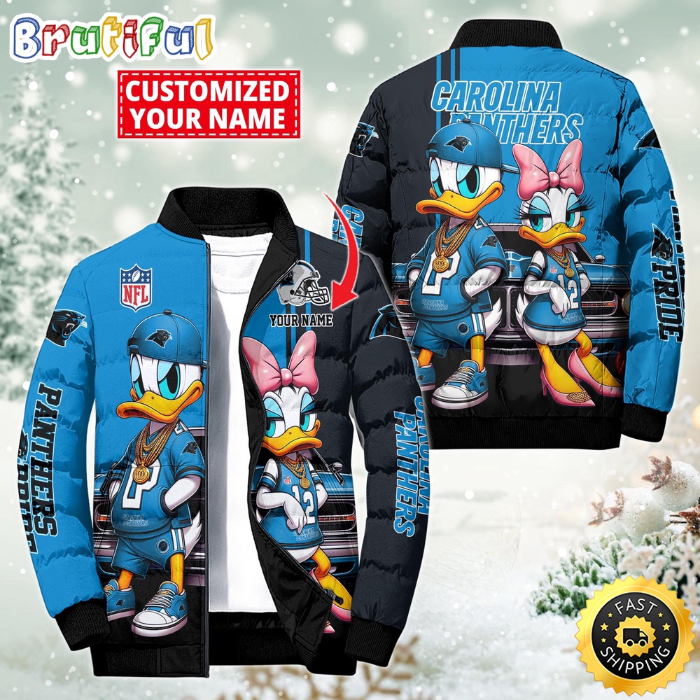 Sportswearmerch Carolina Panthers NFL Donald Duck Puffer Jacket For Fan