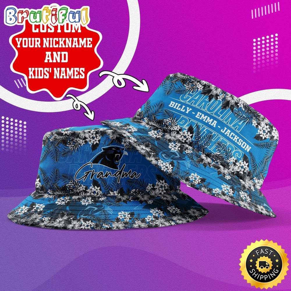 Sportswearmerch Carolina Panthers NFL Floral Pattern Personalized Bucket Hat For Fan