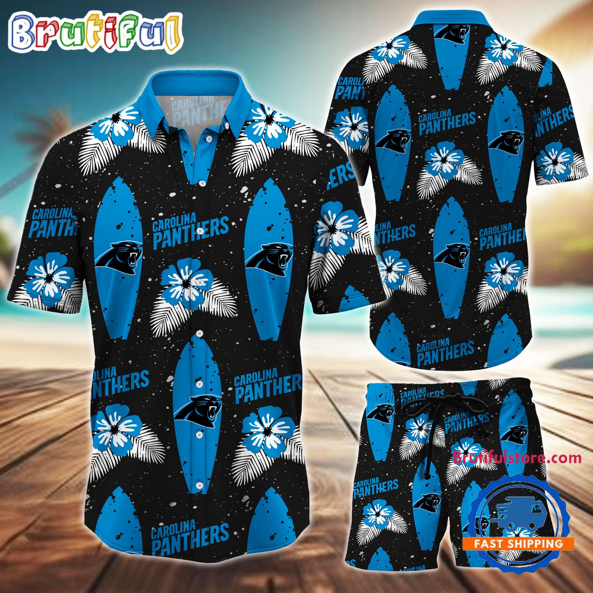 Sportswearmerch Carolina Panthers NFL Flower Pattern Personalized Set Short Set For Fan