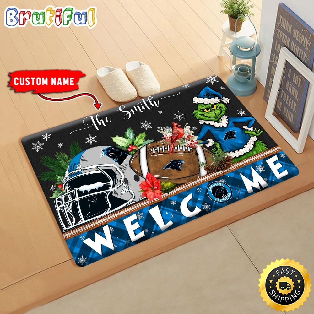 Sportswearmerch Carolina Panthers NFL Grinch Christmas Doormat For Fan