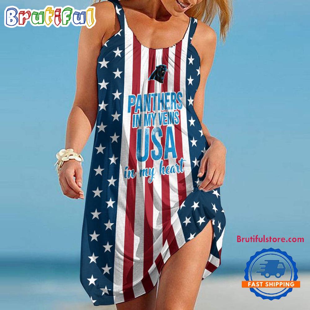 Sportswearmerch Carolina Panthers NFL Independence Day Women's Summer Beach Dress For Fan