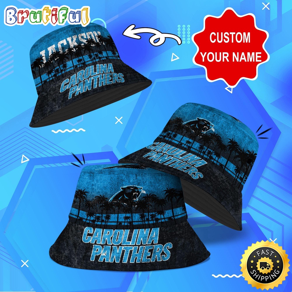 Sportswearmerch Carolina Panthers NFL Palm Tree Personalized Bucket Hat For Fan