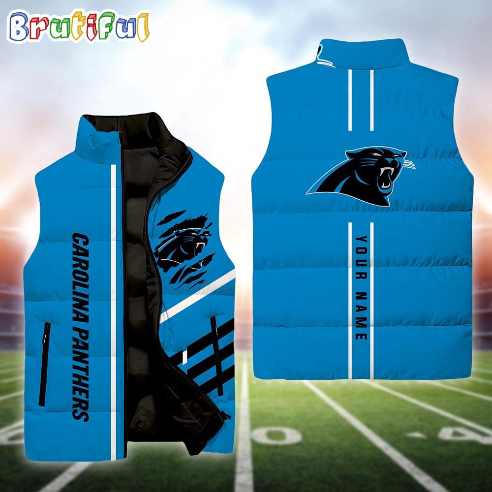 Sportswearmerch Carolina Panthers NFL Personalized Sleeveless Down Puffer Jacket For Fan