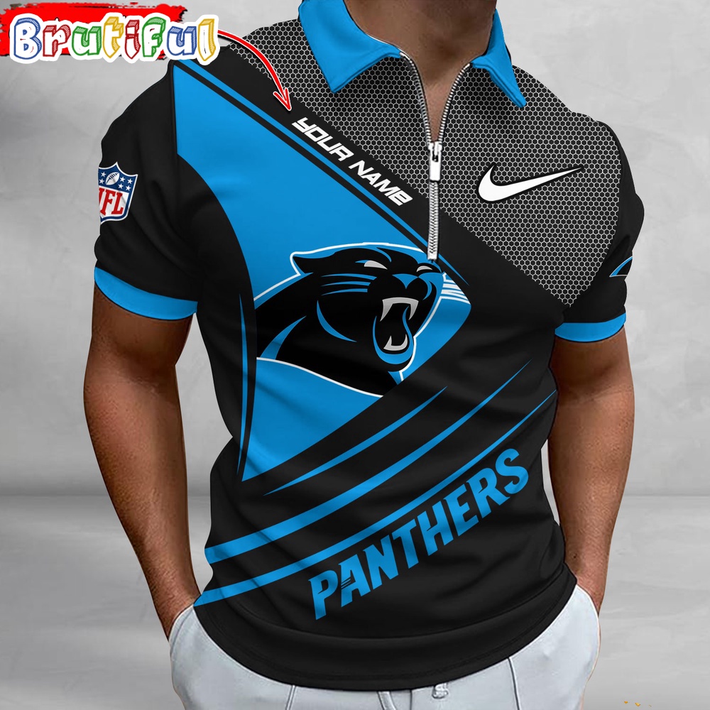 Sportswearmerch Carolina Panthers NFL Personalized Zip Polo Shirt For Fan