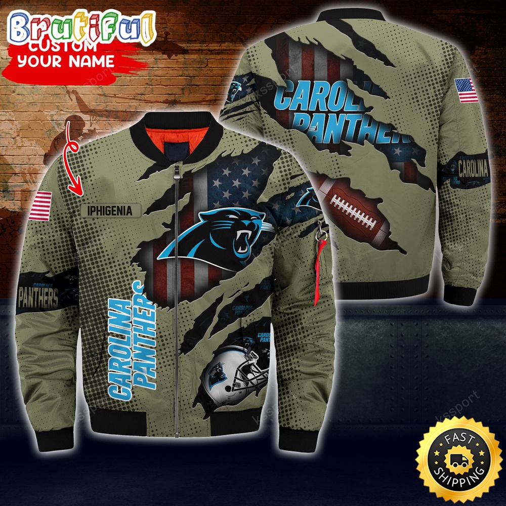 Sportswearmerch Carolina Panthers NFL x Iconic Bomber Look Personalized Bomber Jacket For Fan