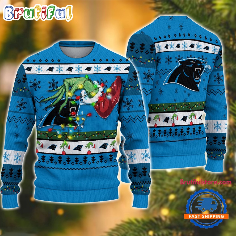 Sportswearmerch Carolina Panthers Special Grinch's Hand Football Christmas Sweater For Fan