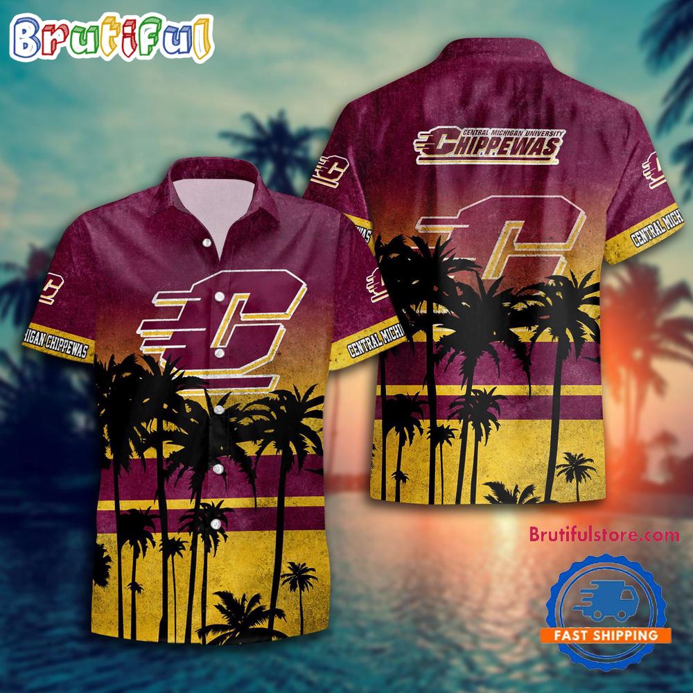 Sportswearmerch Central Michigan Chippewas Palm Tree Summer Beach Personalized Hawaiian Shirt For Fan