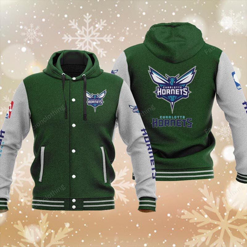 Sportswearmerch Charlotte Hornets NBA Personalized Hooded Baseball Jacket For Fan