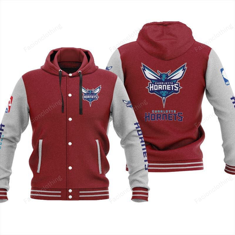 Sportswearmerch Charlotte Hornets NBA Personalized Hooded Baseball Jacket For Fan