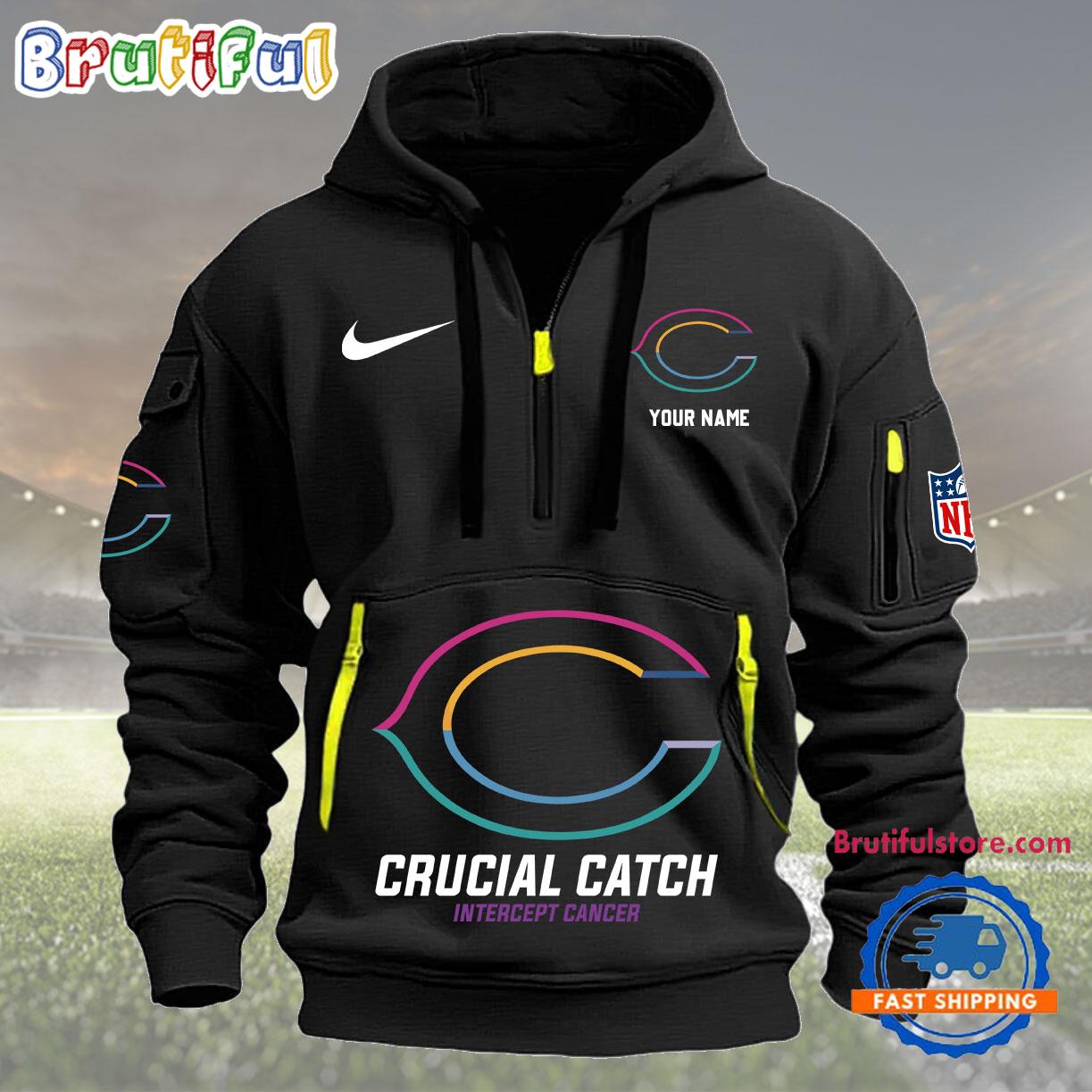 Sportswearmerch Chicago Bears NFL 2024 Crucial Catch Half Zip Hoodie For Fan