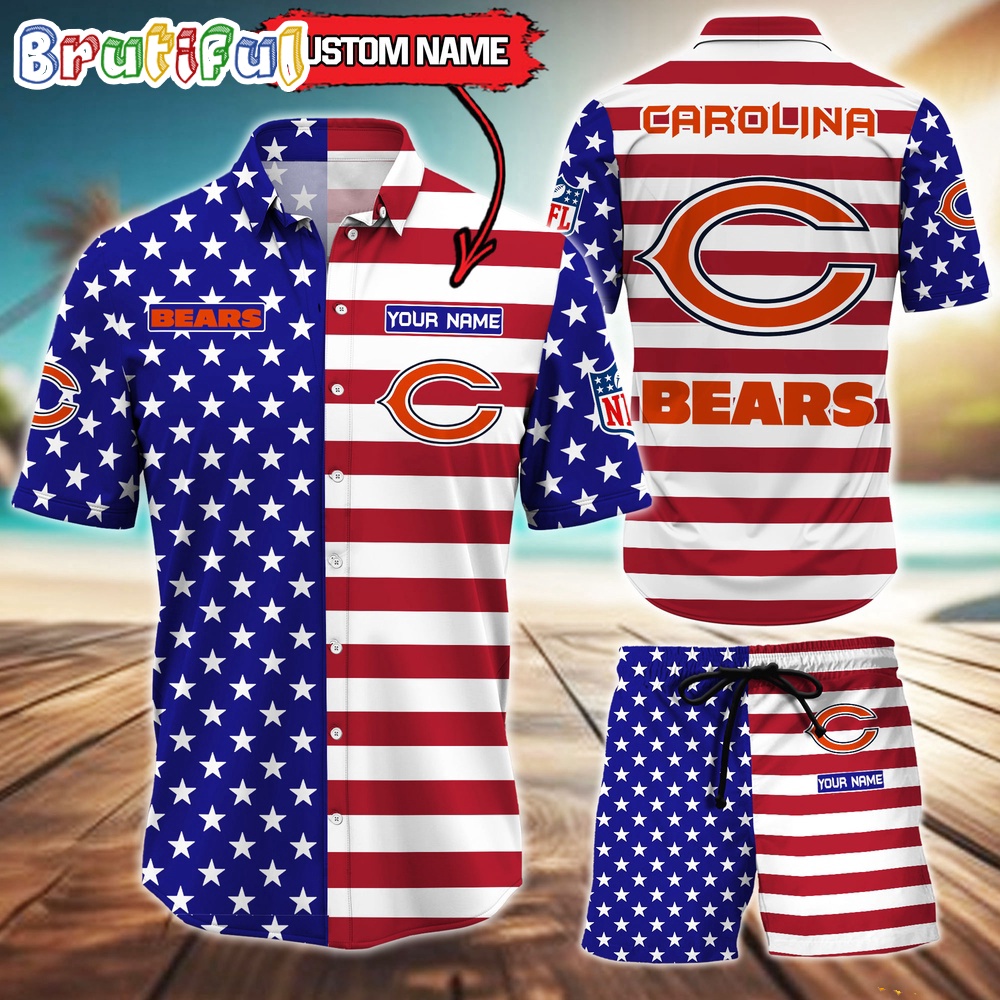 Sportswearmerch Chicago Bears NFL American Flag Personalized Set Short Set For Fan