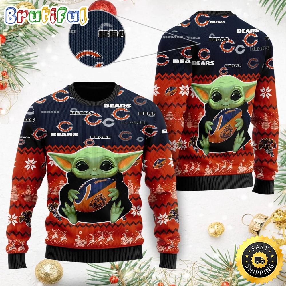 Sportswearmerch Chicago Bears NFL Baby Yoda Personalized Christmas Sweater For Fan