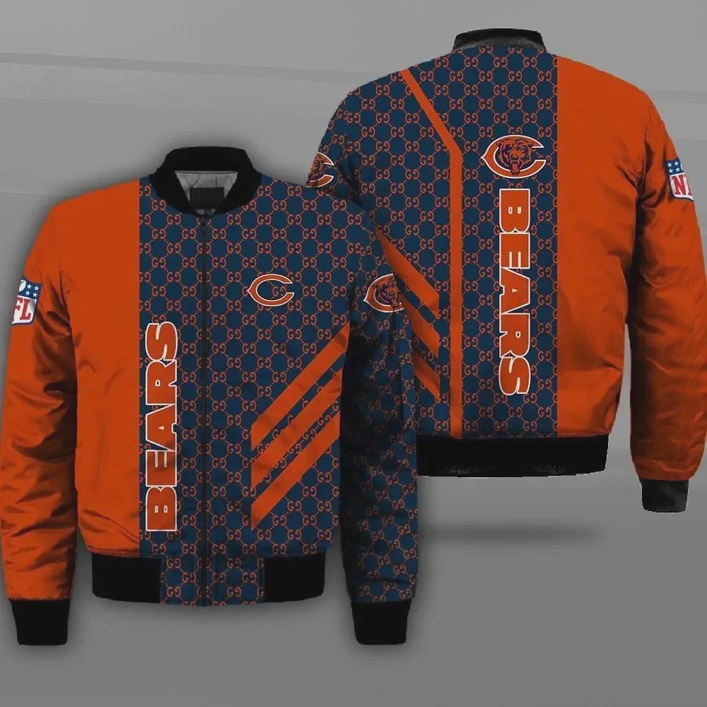 Sportswearmerch Chicago Bears NFL Bear Pattern Bomber Jacket For Fan