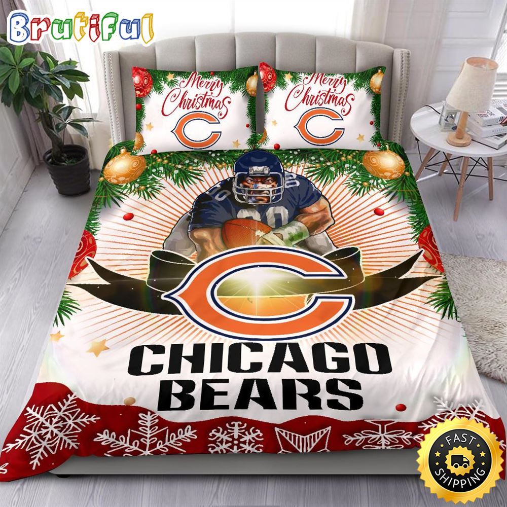 Sportswearmerch Chicago Bears NFL Christmas Bedding Sets Merry For Fan