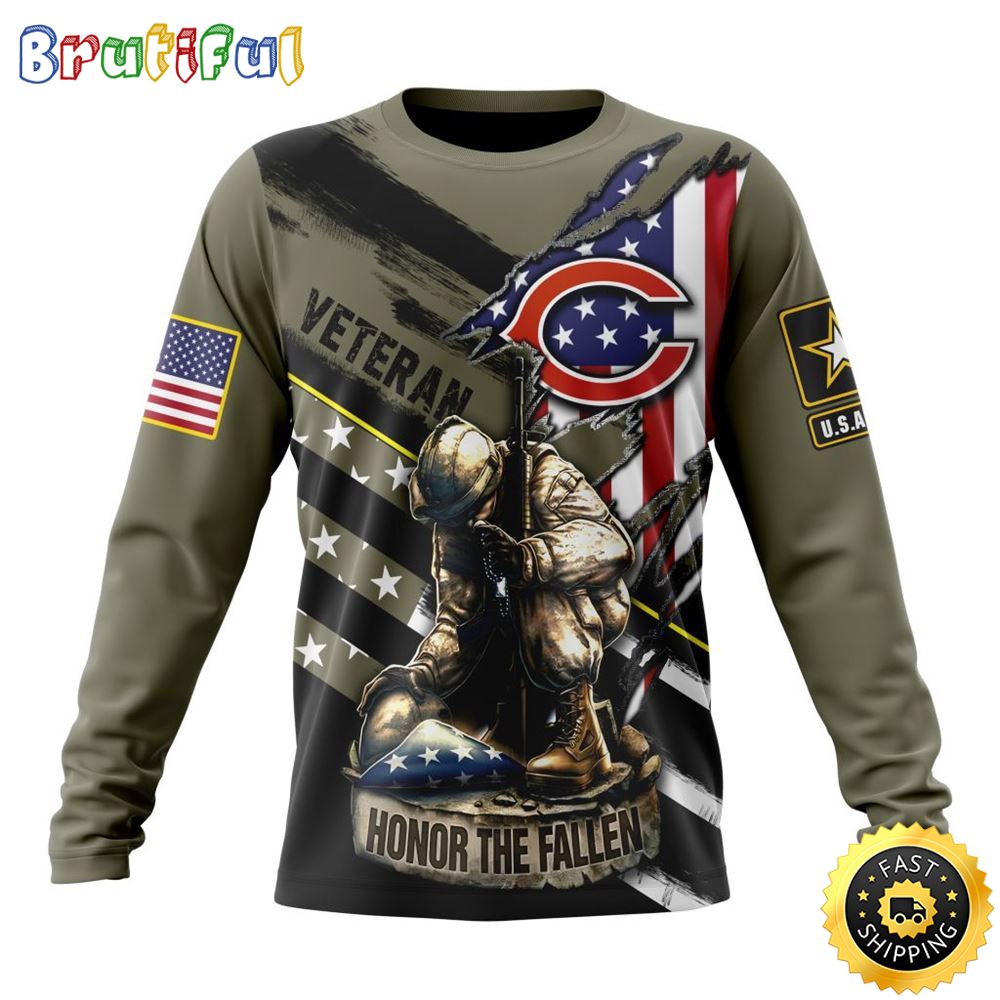 Sportswearmerch Chicago Bears NFL Crewneck Honor Veterans Kneeling Soldier Personalized Sweater For Fan