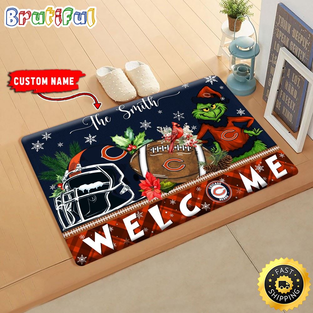 Sportswearmerch Chicago Bears NFL Grinch Christmas Doormat For Fan