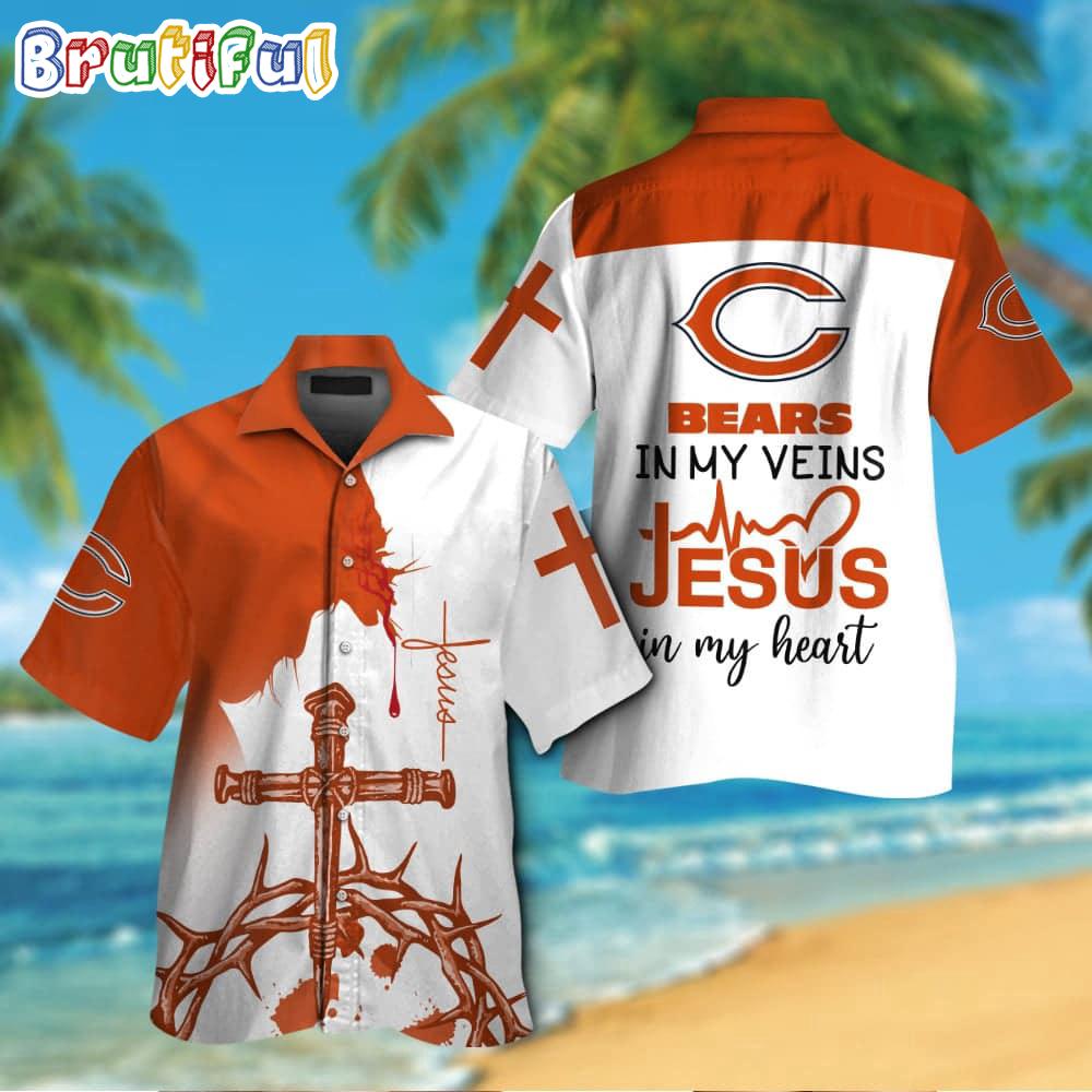 Sportswearmerch Chicago Bears NFL In My Veins Jesus Personalized Hawaiian Shirt For Fan