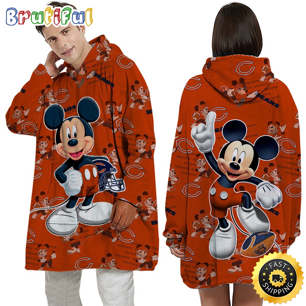Sportswearmerch Chicago Bears NFL Mouse Lover Personalized Blaket Hoodie For Fan