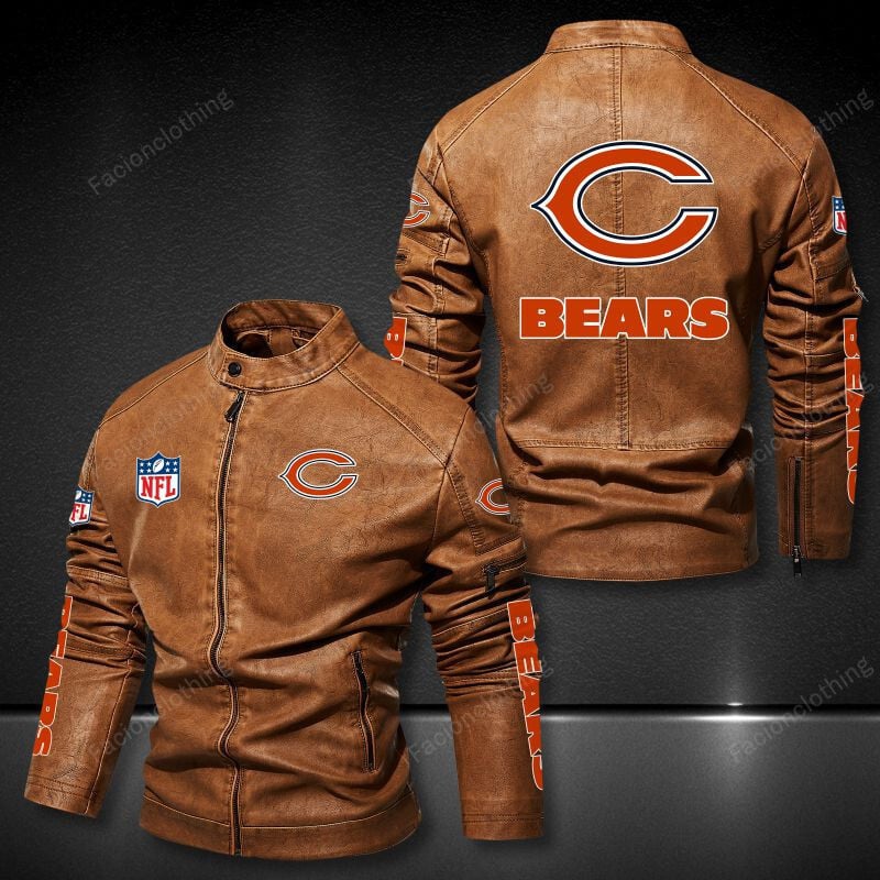 Sportswearmerch Chicago Bears NFL Personalized Leather Bomber For Fan