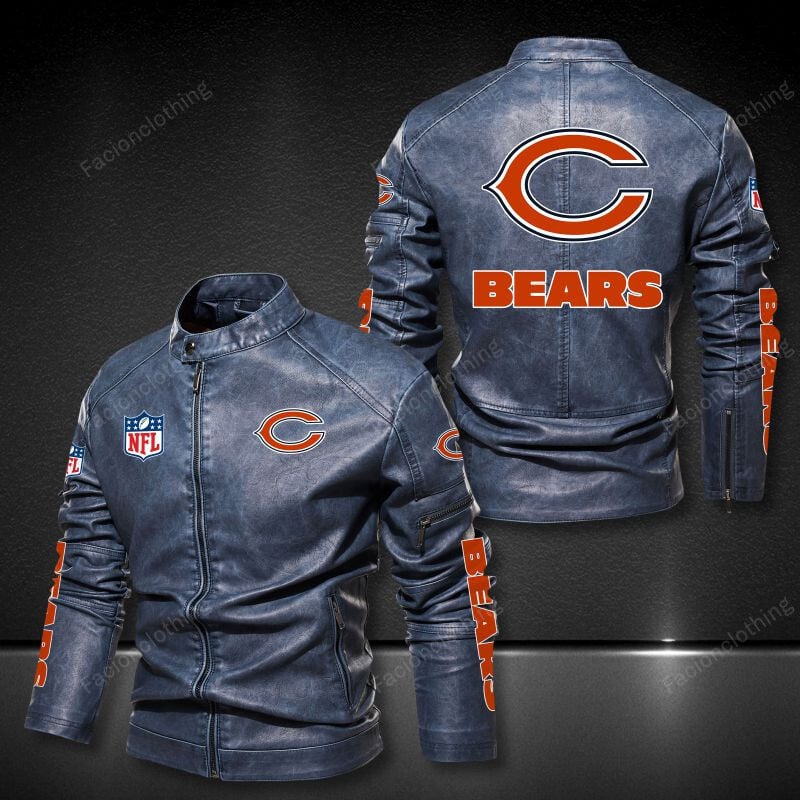 Sportswearmerch Chicago Bears NFL Personalized Leather Bomber For Fan