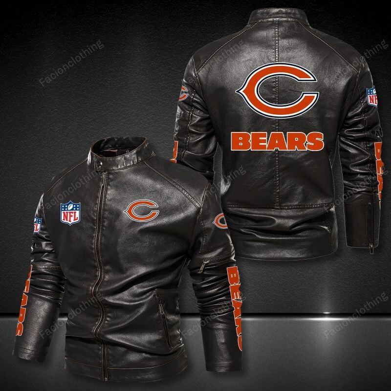 Sportswearmerch Chicago Bears NFL Personalized Leather Bomber For Fan