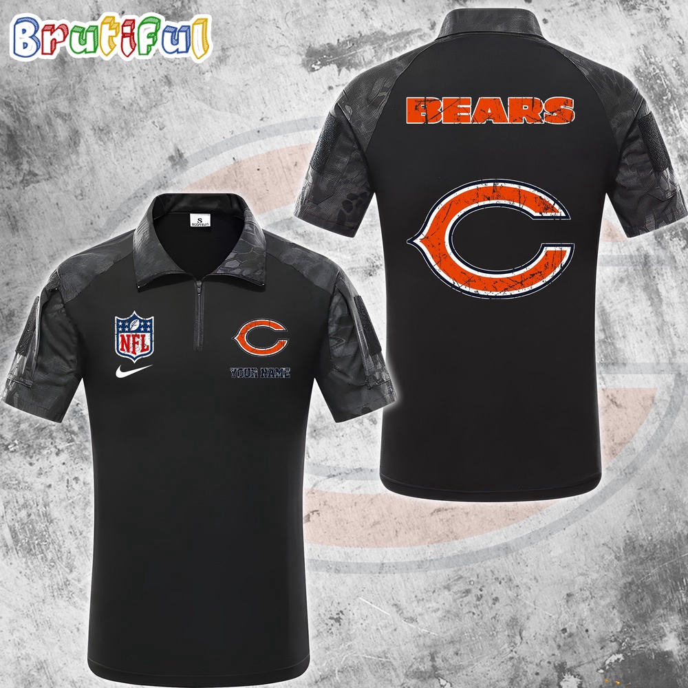 Sportswearmerch Chicago Bears NFL Personalized Zip Polo Shirt For Fan
