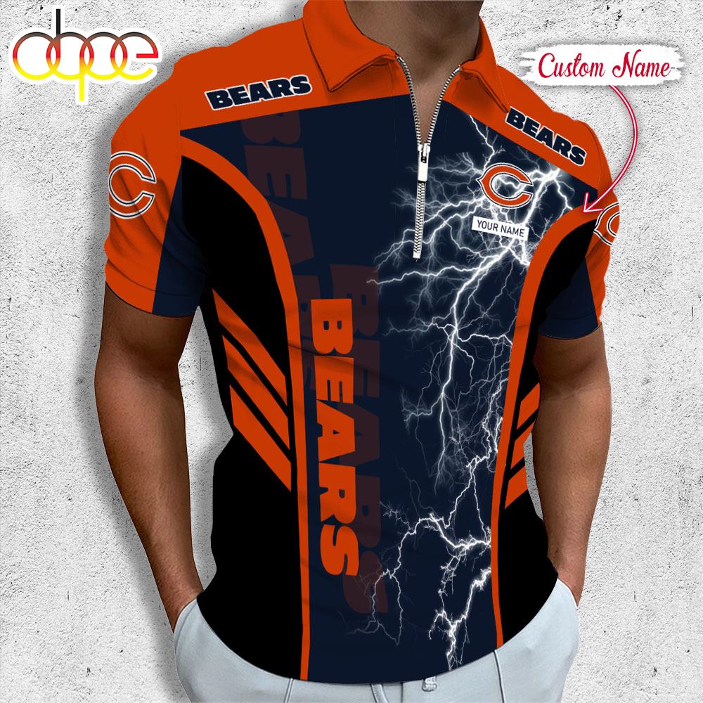 Sportswearmerch Chicago Bears NFL Personalized Zip Polo Shirt For Fan