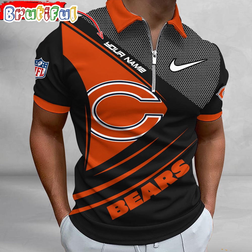 Sportswearmerch Chicago Bears NFL Personalized Zip Polo Shirt For Fan