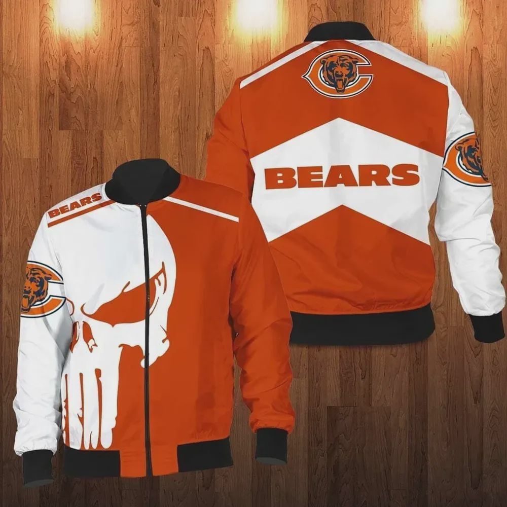 Sportswearmerch Chicago Bears NFL Punisher Skull Pattern Bomber Jacket For Fan