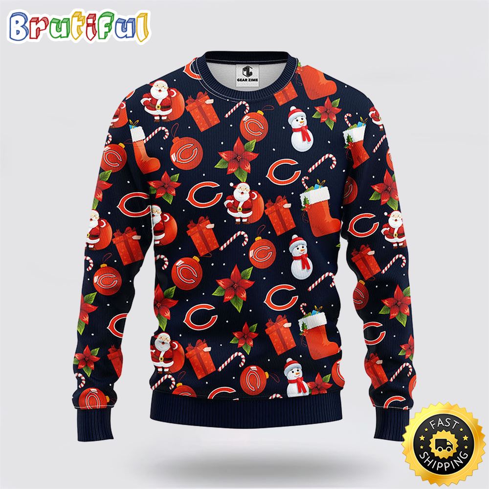 Sportswearmerch Chicago Bears NFL Santa Claus Snowman Ugly Christmas Sweater For Fan