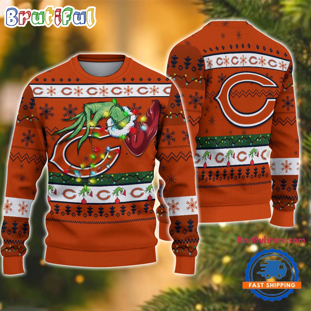 Sportswearmerch Chicago Bears NFL Special Grinch's Hand Football Christmas Sweater For Fan