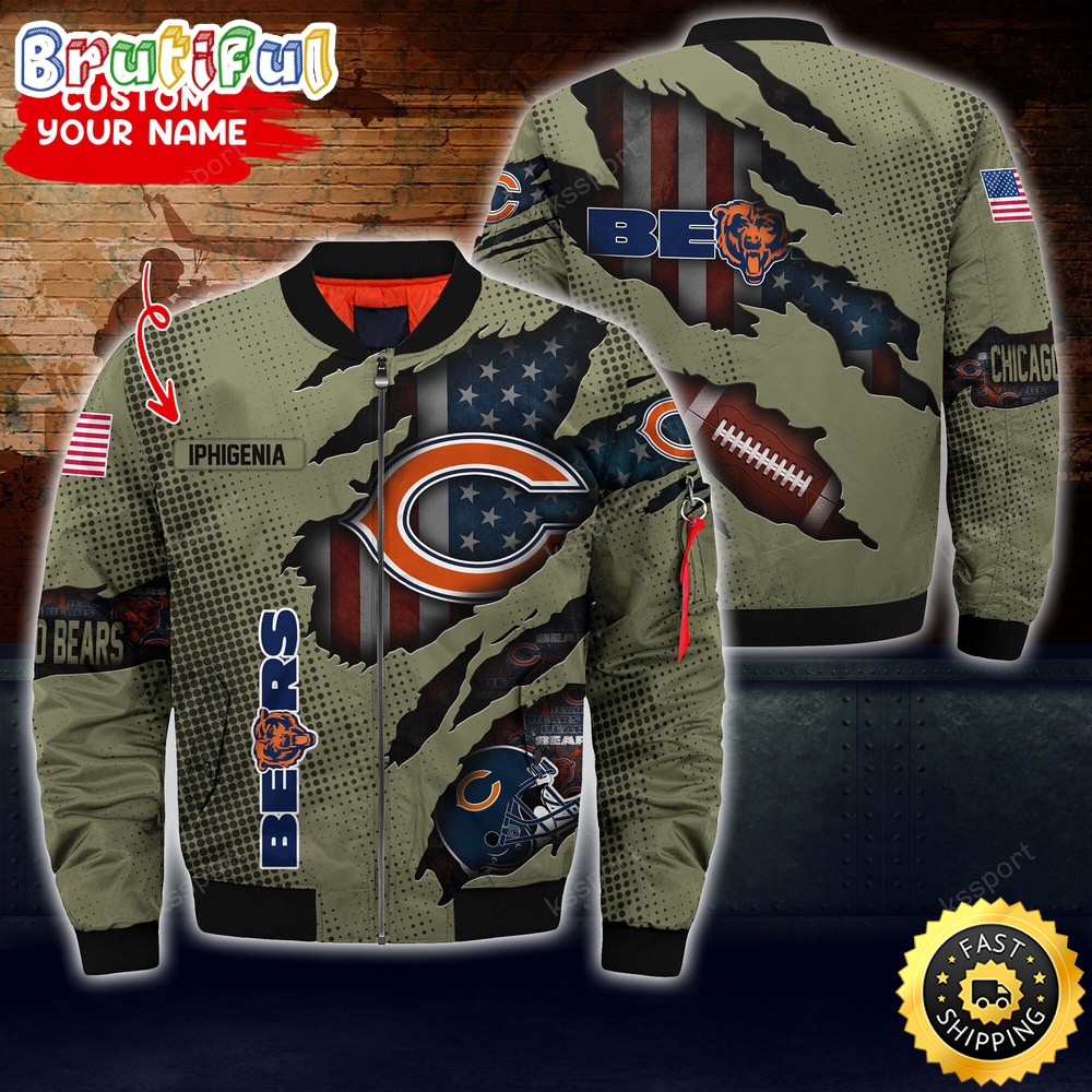 Sportswearmerch Chicago Bears NFL x Iconic Bomber Look Personalized Bomber Jacket For Fan