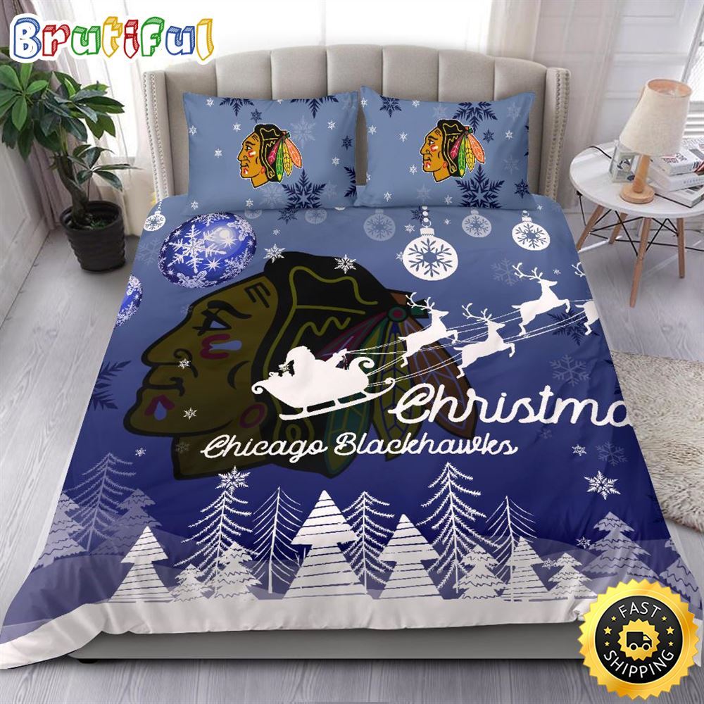 Sportswearmerch Chicago Blackhawks NHL Christmas Bedding Sets For Fan