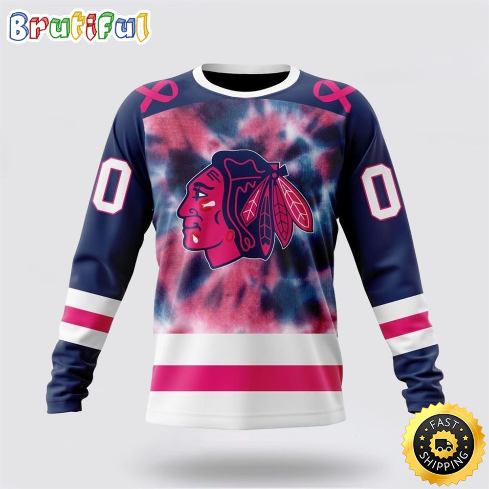 Sportswearmerch Chicago BlackHawks NHL Crewneck Pink October Fight Breast Cancer Personalized Sweater For Fan