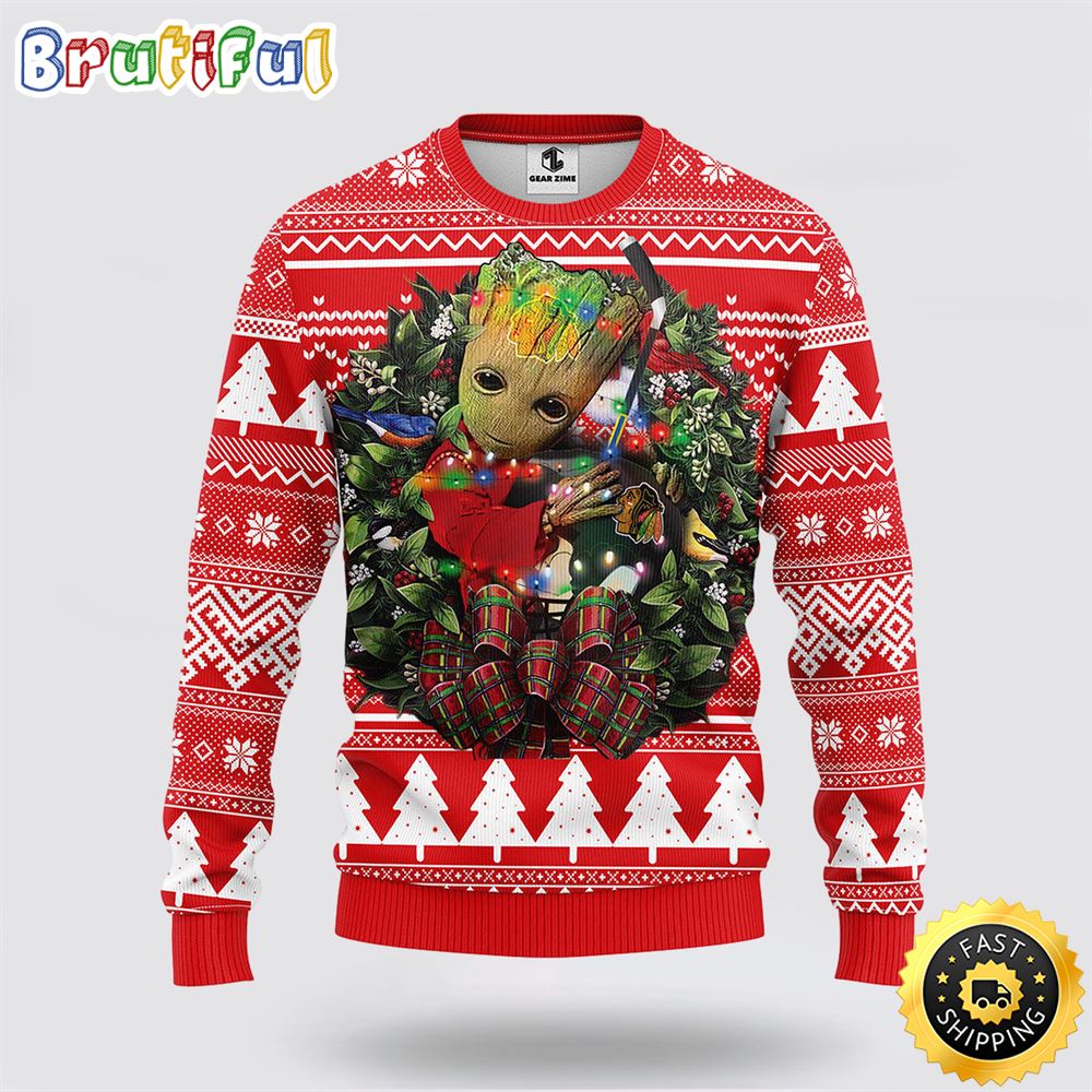 Sportswearmerch Chicago Blackhawks NHL Groot Christmas Sweater For Fan