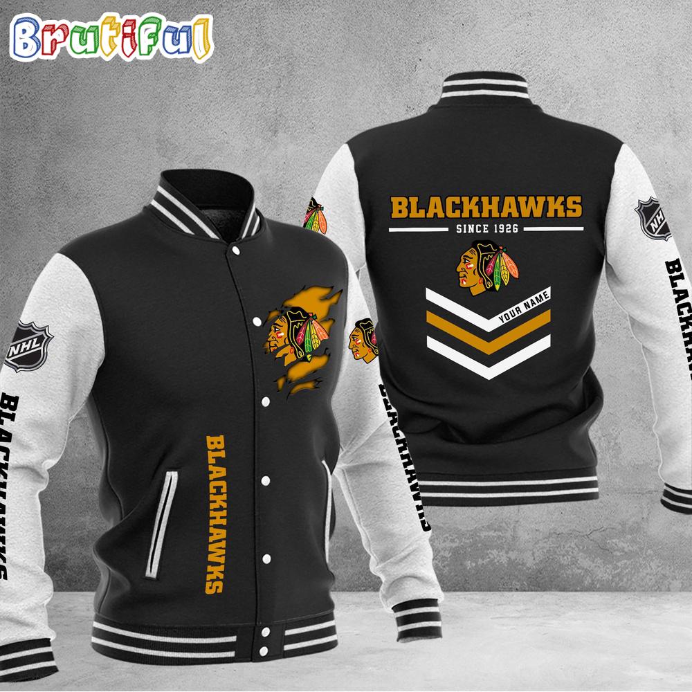 Sportswearmerch Chicago Blackhawks NHL Personalized Baseball Jacket For Fan