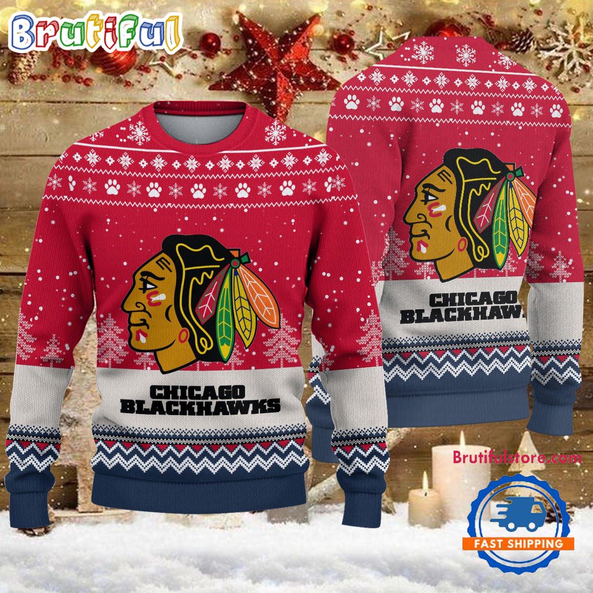 Sportswearmerch Chicago Blackhawks NHL Personalized Christmas Sweater For Fan