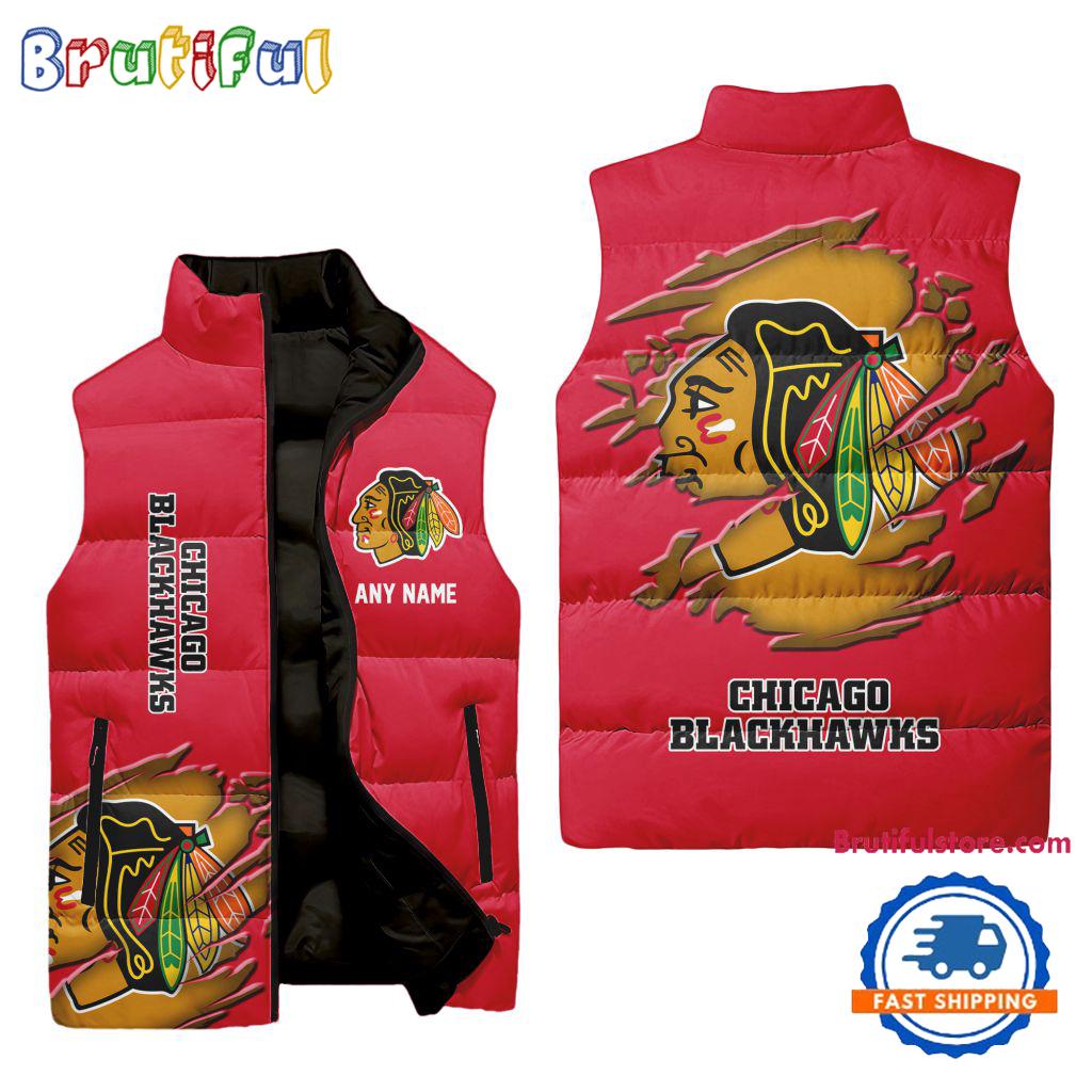Sportswearmerch Chicago Blackhawks NHL Personalized Sleeveless Puffer Jacket For Fan