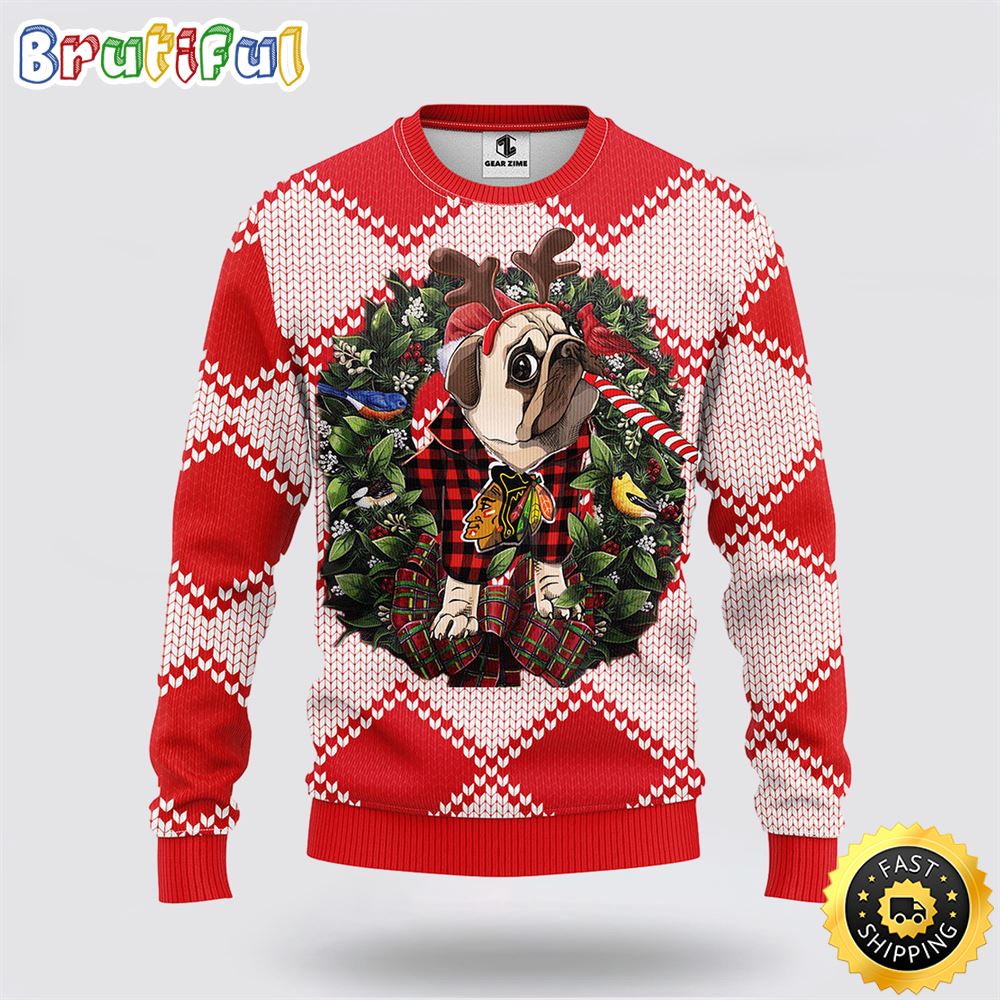 Sportswearmerch Chicago Blackhawks NHL Pub Dog Ugly Christmas Sweater For Fan