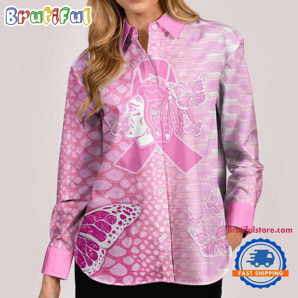 Sportswearmerch Chicago Blackhawks NHL Special Pink Fight Breast Cancer Women's Casual Shirt For Fan