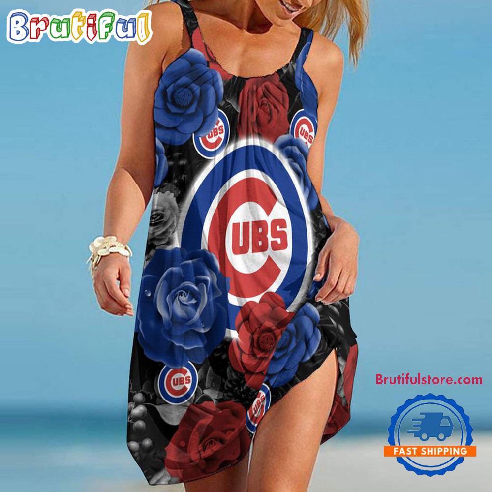 Sportswearmerch Chicago Cubs MLB Flower Women’s Summer Beach Dress For Fan