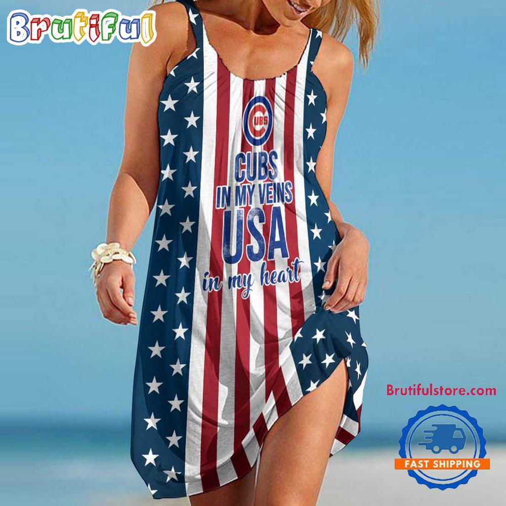 Sportswearmerch Chicago Cubs MLB Independence Day Women's Summer Beach Dress For Fan