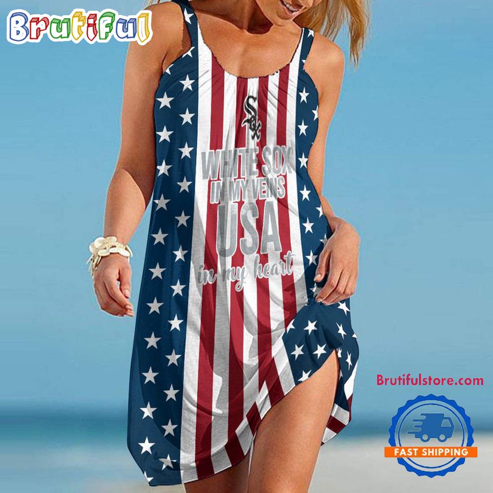 Sportswearmerch Chicago White Sox MLB Independence Day Women's Summer Beach Dress For Fan